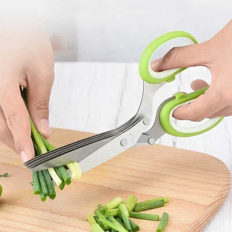 Herb Scissors Stainless Steel 5-Blade Kitchen Shears with Cover - Multipurpose Vegetable Cutter