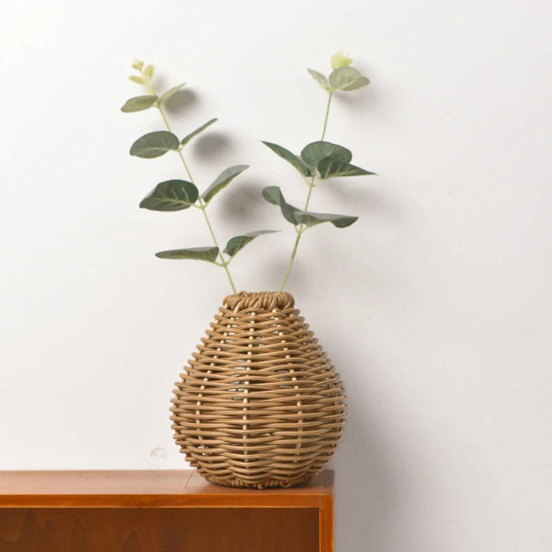 Handwoven Rattan-Style Vase for Flowers & Decor - Indoor Home Accent