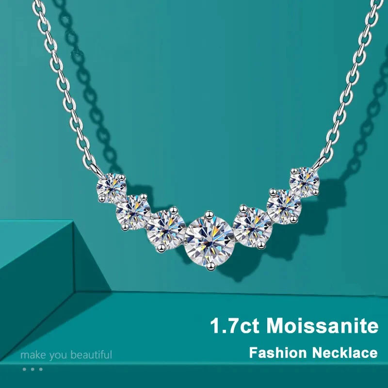 Moissanite Necklace for Women Wedding Jewelry 925 Sterling Silver Plated 18K White Gold