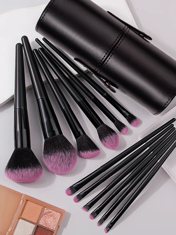 19-Piece Makeup Brush Set with Powder Puffs and Storage Bucket - Color Variations
