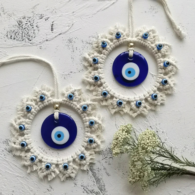 Large Blue Evil Eye Wall Decor - Handcrafted Circle Wall Hanging for Home Safety & Protection
