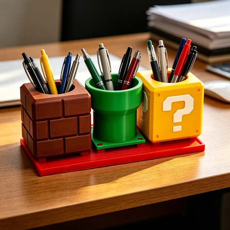3D Print Pen Holder with Multiple Storage Compartments for Desk Organization