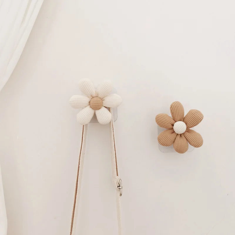 Wooden Wall Hook with Cloth Flower Decoration for Nursery & Kids Room Storage