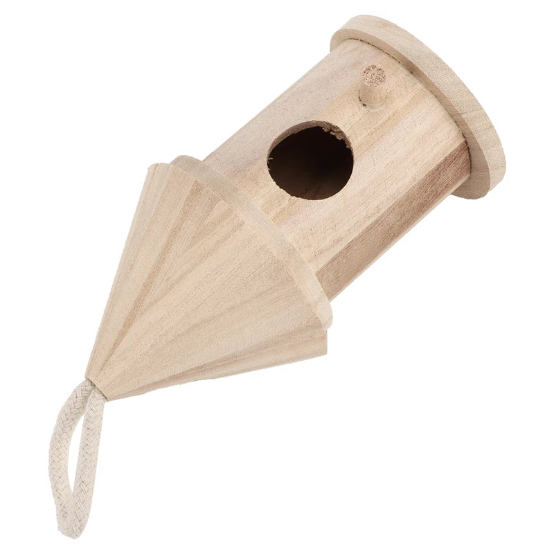 Wooden Hanging Bird House with Cotton Rope - Outdoor Garden Decoration