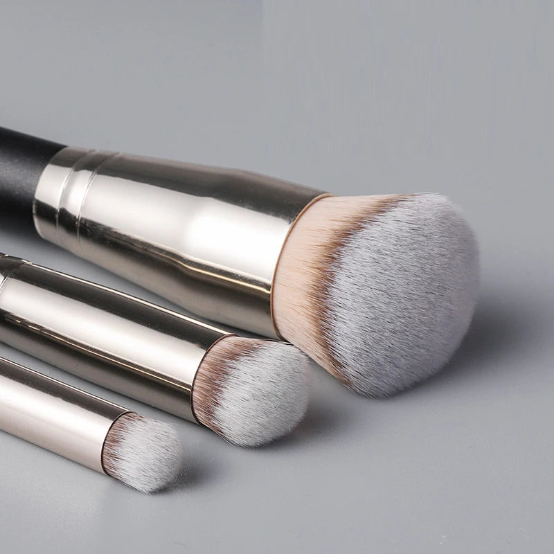 Set of 3 Beveled Foundation & Concealer Makeup Brushes - Synthetic, Seamless Cover