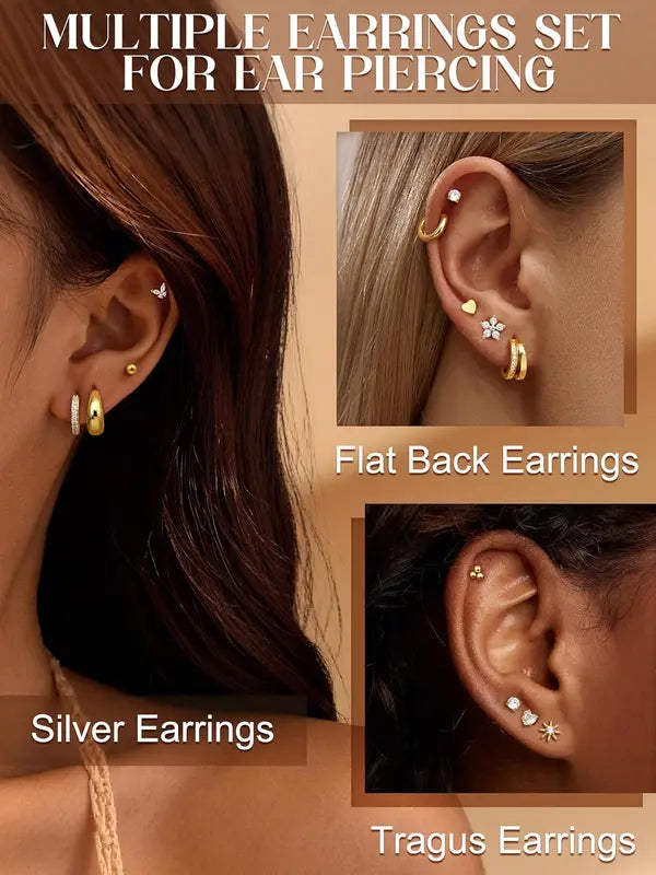 Flat Back Earrings for Women Surgical Steel Cartilage & Tragus Piercings