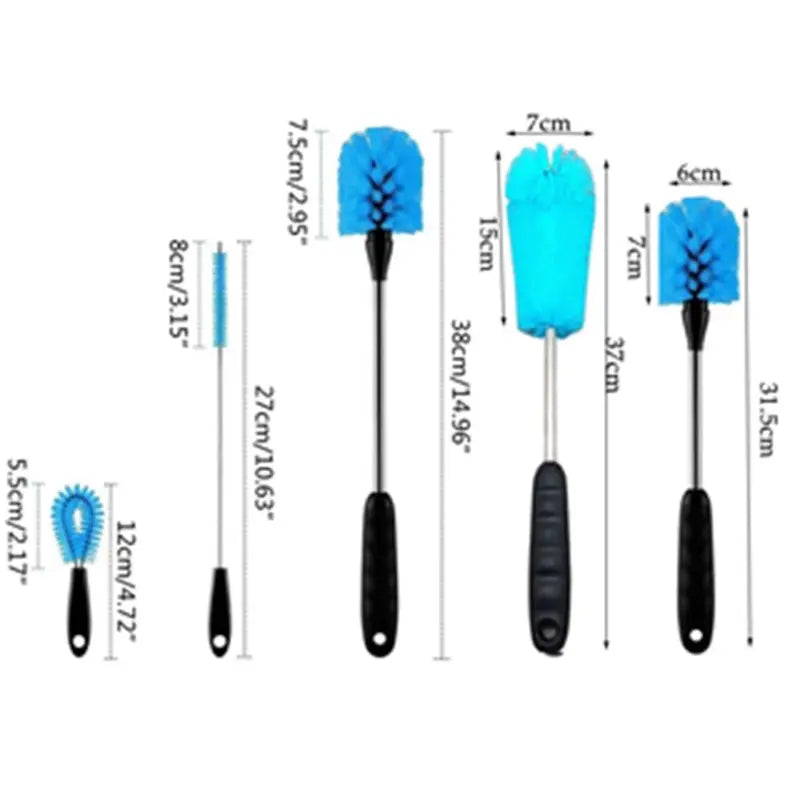 Stainless Steel Water Bottle Cleaning Brush Set Flexible Long Handle Reusable Blue