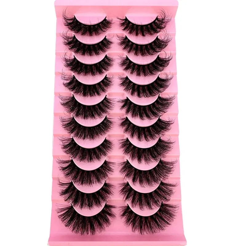 10 Pairs Dramatic Fluffy Faux Mink Cat Eye Lashes - Wispy Long Volume False Eyelashes