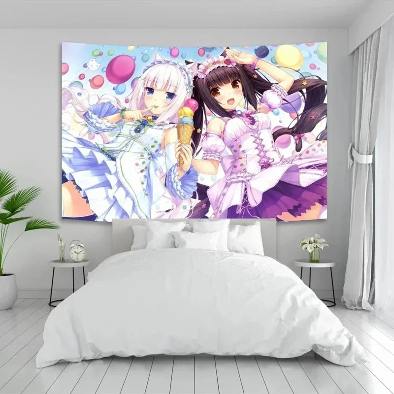 Anime Wall Tapestry with Nekopara Chocola and Vanilla Character Design - Multi-Size & Color Options