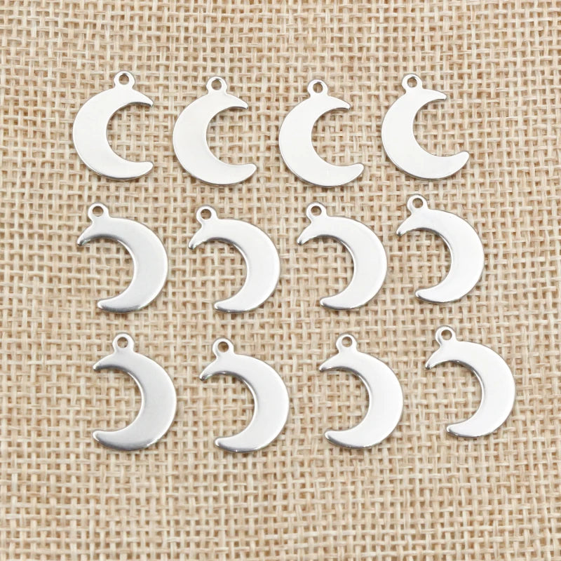 30Pcs Moon Charms 16x11mm No Fade Stainless Steel Jewelry Pendants for DIY Necklace Making