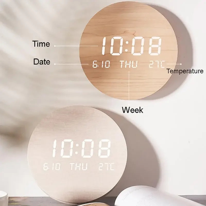 Solid Wood LED Wall Clock - Creative Modern Silent Wall Clock for Living Room Bedroom