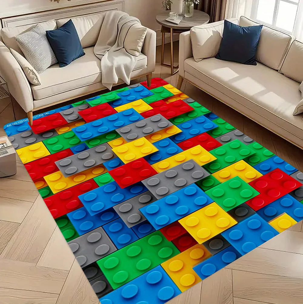Cute Retro Lego Block Style Decor Rug for Living Room Bedroom Kids' Area Non Slip Comfortable