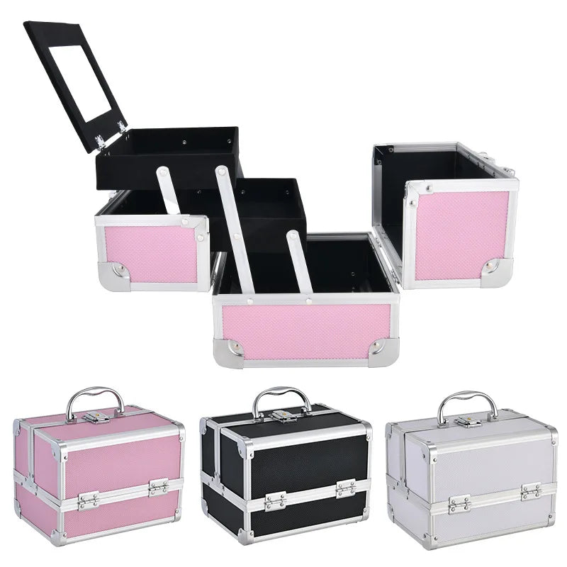 Large Capacity Aluminum Alloy Makeup Case with Mirror Portable Organizer for Professional Artists