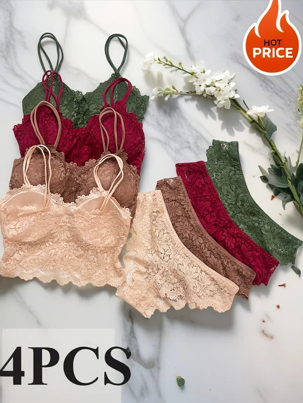 Women’s Lace Bra & Panty Set - Breathable, Comfortable, Removable Support