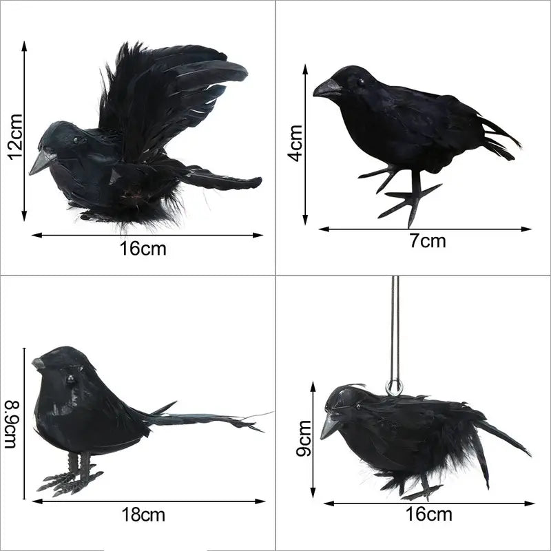 Lifelike Artificial Raven Halloween Decoration Feathered Bird Model Haunted House Decor