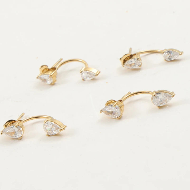 Waterdrop Zircon C-Shaped Earrings for Women Stainless Steel Jewelry
