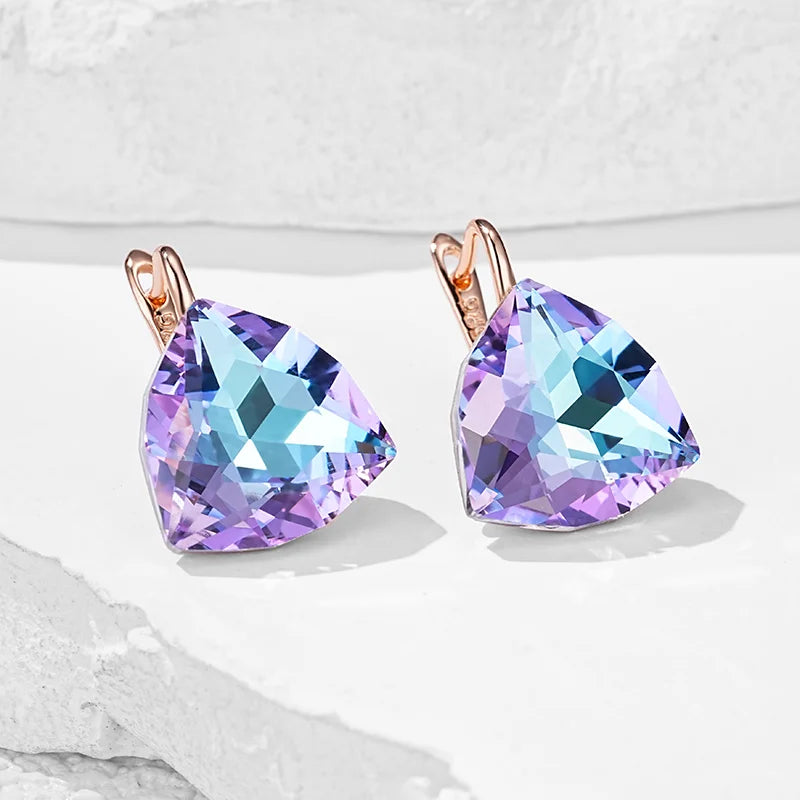 Colorful Stone Women's Drop Earrings in Rose Gold - Geometric Zircon Jewelry