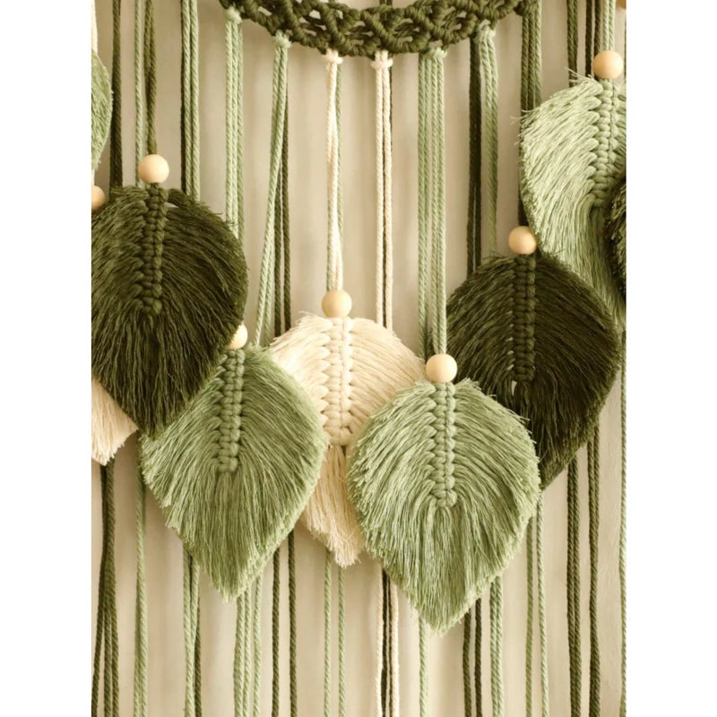 Leaf-Shaped Wall Hanging Decor Bohemian Tassel Tapestry Rustic Wall Art