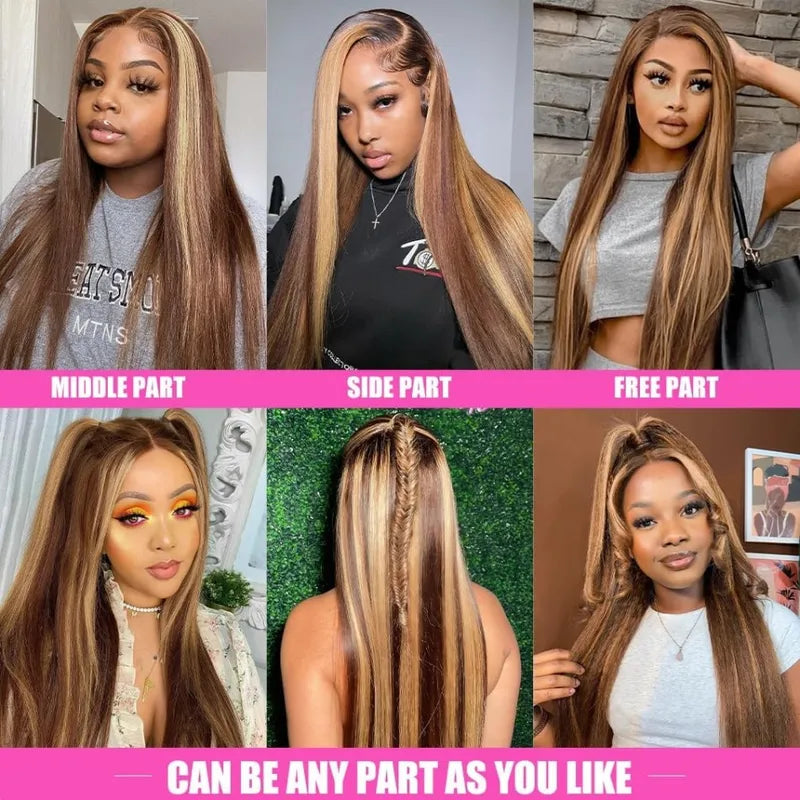 Highlight Lace Front Wig Human Hair 13x6 HD Transparent Frontal 250% Density