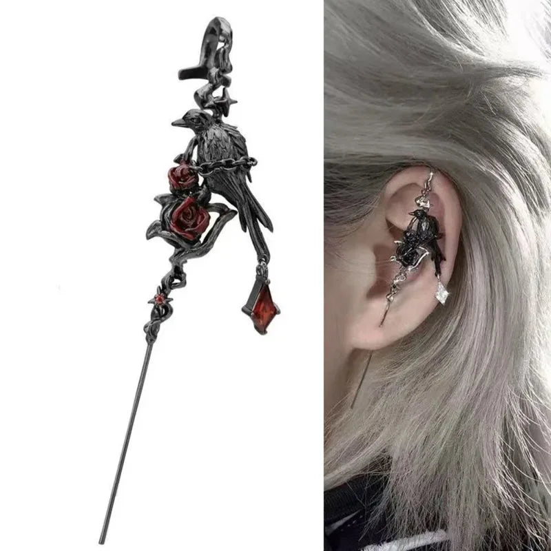 Gothic Thorn Rose Stud Earrings for Girls Punk Halloween Jewelry Accessories