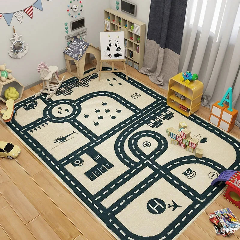 Children Play Crawl Area Rug Road Traffic Map Carpet Non-slip Floor Mat for Living Room Bedroom