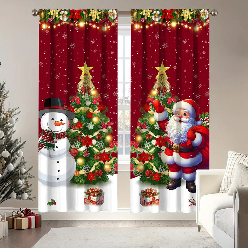 Christmas Curtain Decorations for Holiday Home Decor - 1/2pcs Xmas Window Ornaments