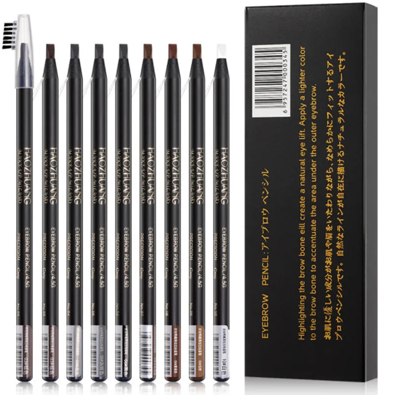 12-Piece Waterproof Eyebrow Pencil Set for Natural Long-Lasting Brows - Multiple Colors