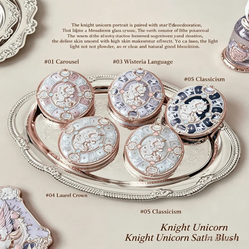 Unicorn Series Embossed Blush Face Makeup Palette with Free Brush - Random Color