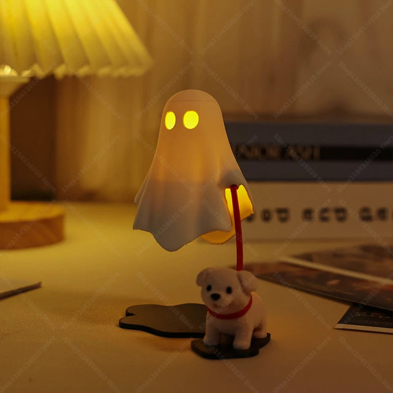 Cute Ghost LED Night Light with Dog Figure - Spooky Desk Lamp for Halloween Decor