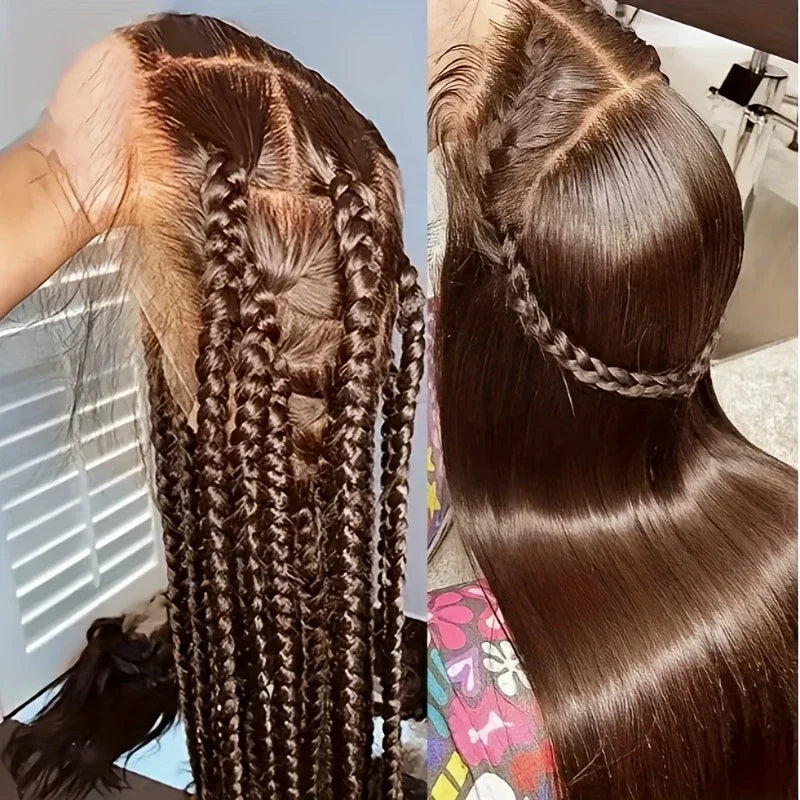 Brown Lace Front Wig 13x4 Human Hair Wig for Women 40-46 Inches, High Density & Natural Pre-Plucked Hairline