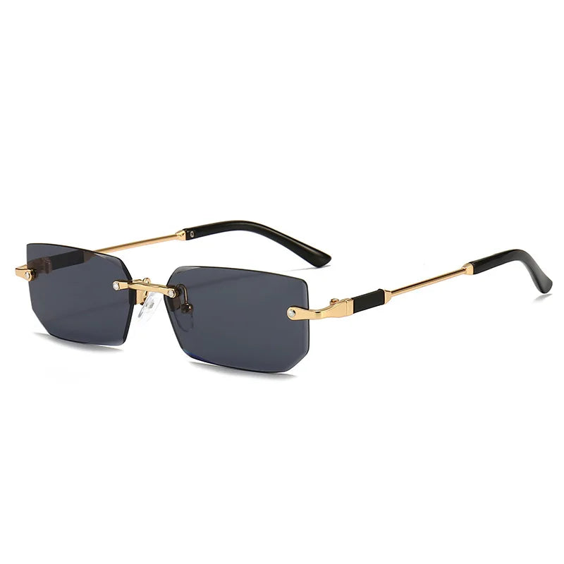 Unisex Rimless Rectangle Sunglasses - Small Square Shades for Summer Travel