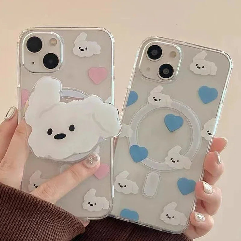 Mobile Phone Grip and Stand Holder for iPhone 15/16 and Tablets – Cute Puppy Magnet
