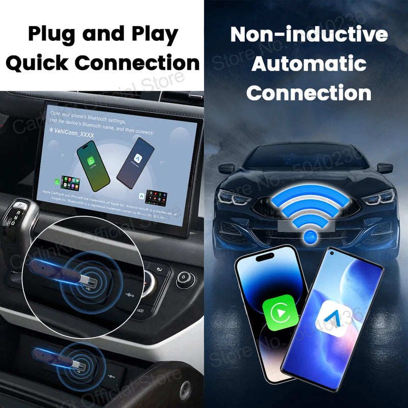 Wireless CarPlay & Android Auto Adapter for OEM Cars - Plug & Play WiFi Bluetooth