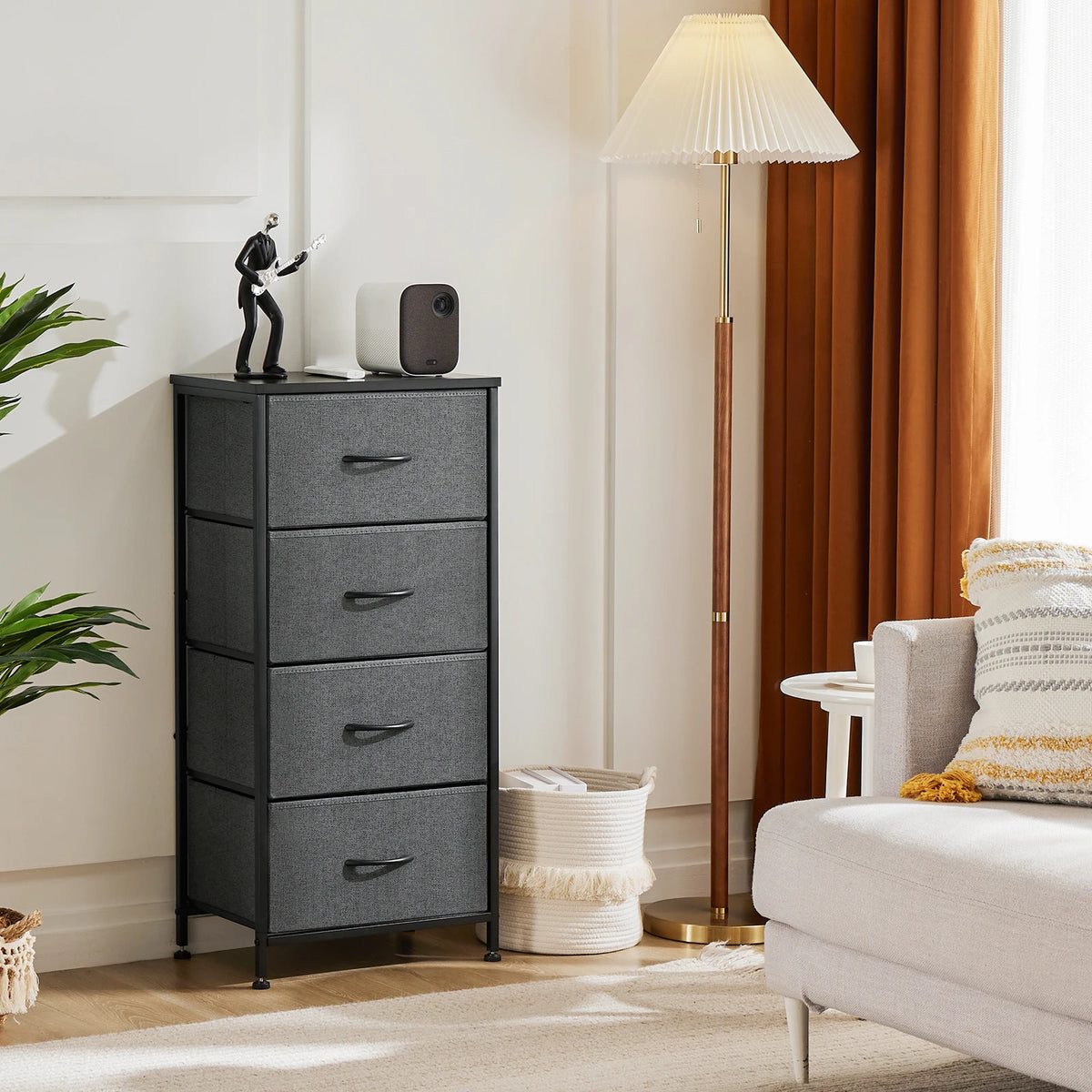 Living Room 4-Drawer Fabric Storage Cabinet with Wooden Top - Multi-Use Dresser, Closet Chest
