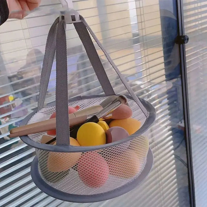 Makeup Brush and Powder Puff Storage Bag with Mesh Pocket for Air Drying