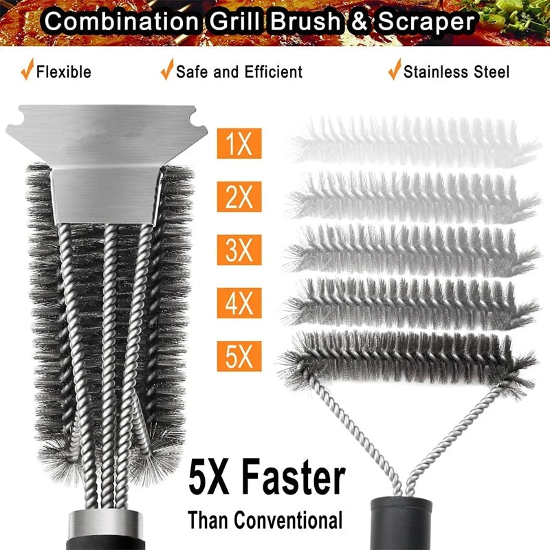 Stainless Steel Grill Brush with Deluxe Handle - BBQ & Grill Cleaner
