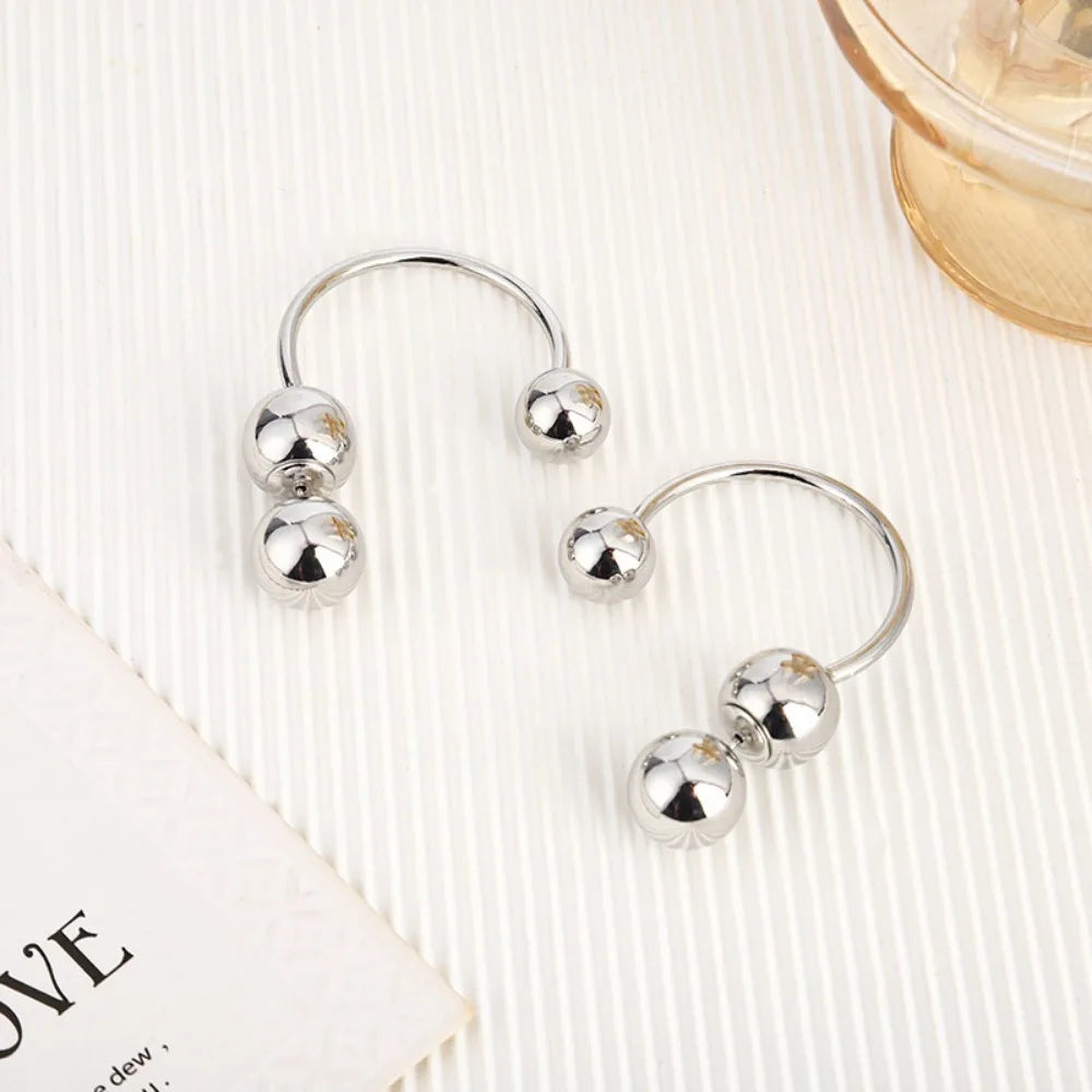 Geometric Round Bead Earrings with Irregular Front and Back Design - Handmade Jewelry