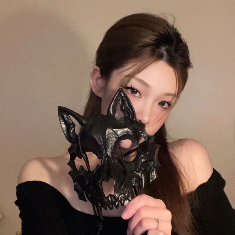 Halloween Half-Face Mask Cosplay Costume Mask Skull Tiger Dragon Wolf Tengu Party