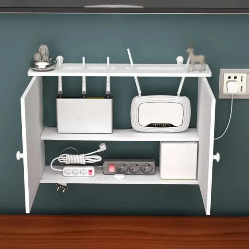 Wall-Mounted Shelf Organizer for Router and Cable Storage - No Punch Installation