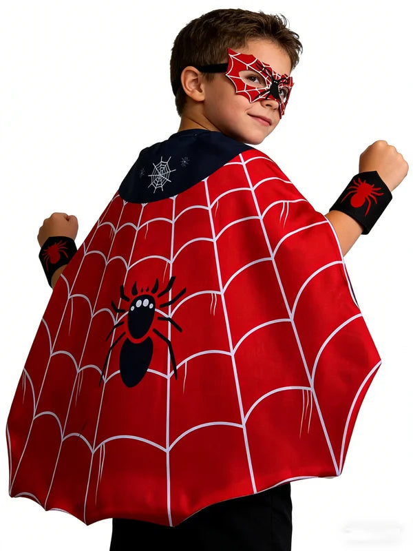 Kids Superhero Costume Set with Cape Mask and Wristbands for Halloween and Cosplay