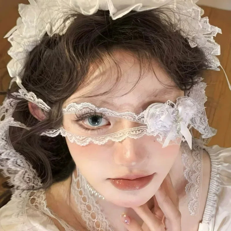 Halloween Punk Cross Eye Mask Women Gothic Lace Bow Accessory