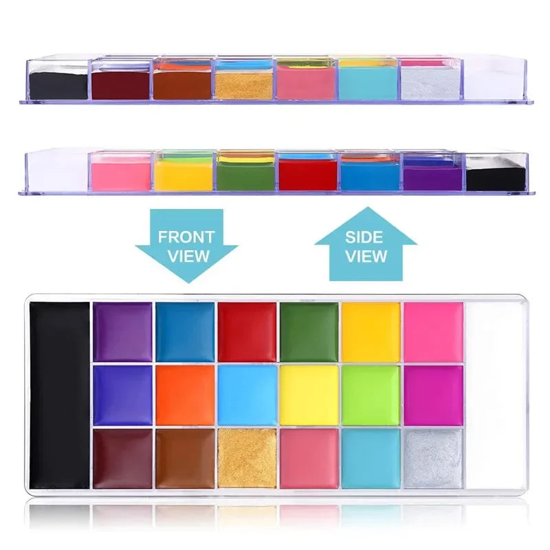 20 Color Oil-Based Body Painting Kit with 10 Brushes - Non-Toxic Face & Body Art for Halloween & Parties