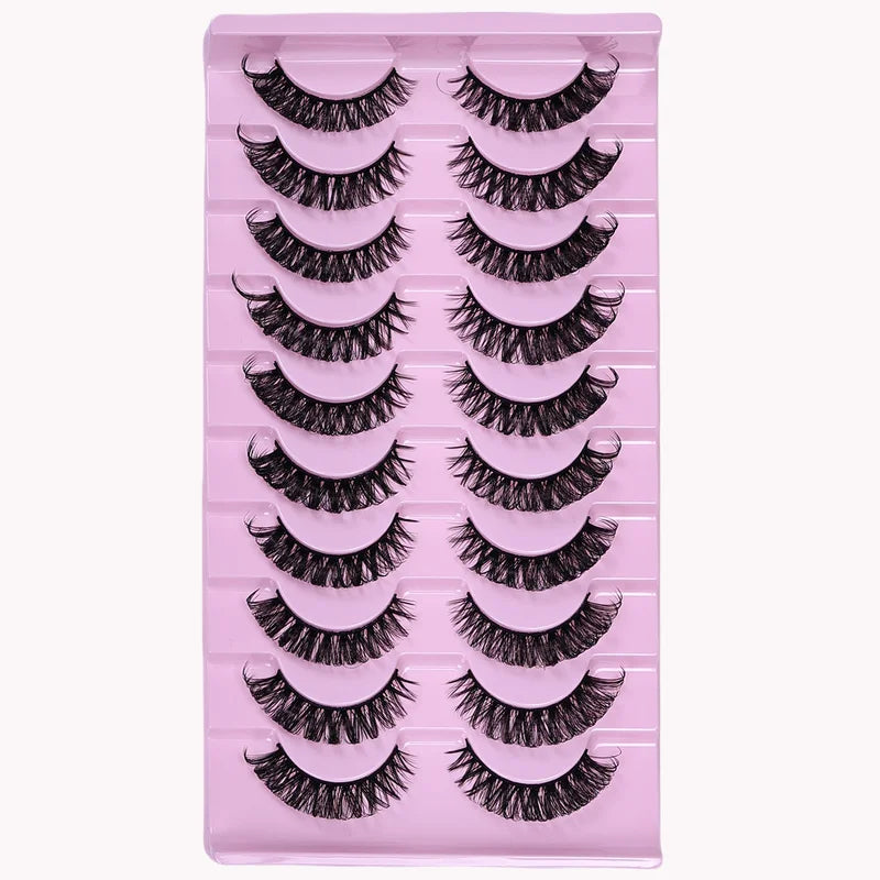 D Curl Russian Strip False Eyelashes 10 Pairs Fluffy Dramatic Cat Eye Makeup