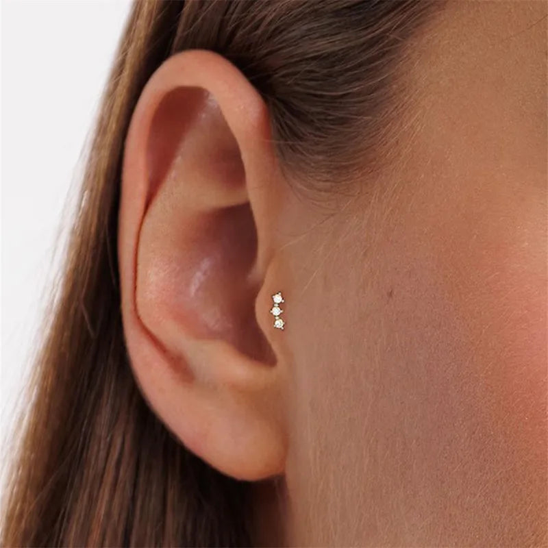 Sterling Silver Zircon Ear Bone Piercing Jewelry for Women - Geometric Horse Eyes Design
