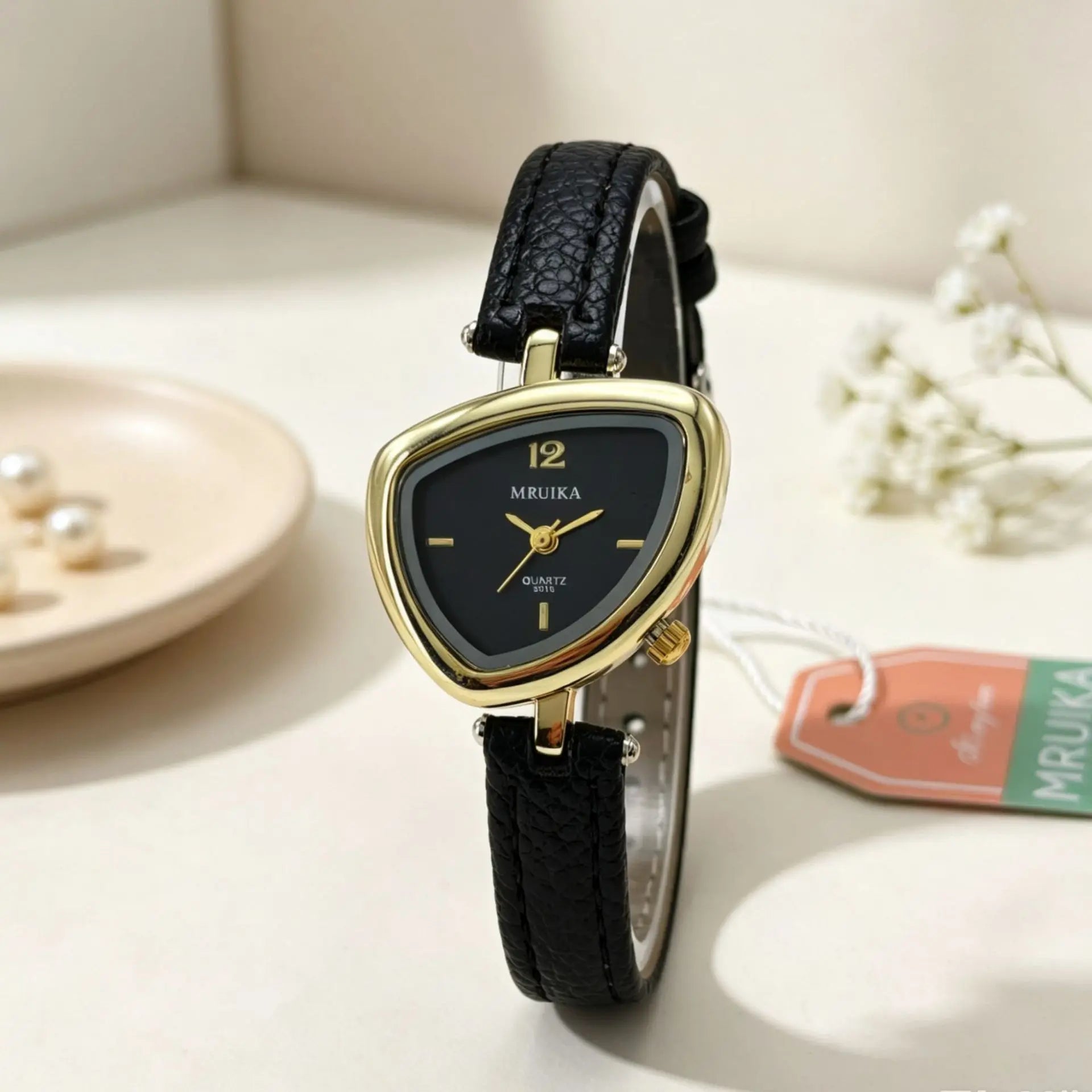 Irregular Triangle Women's Quartz Dress Watch with Leather Strap - Luxury Gift