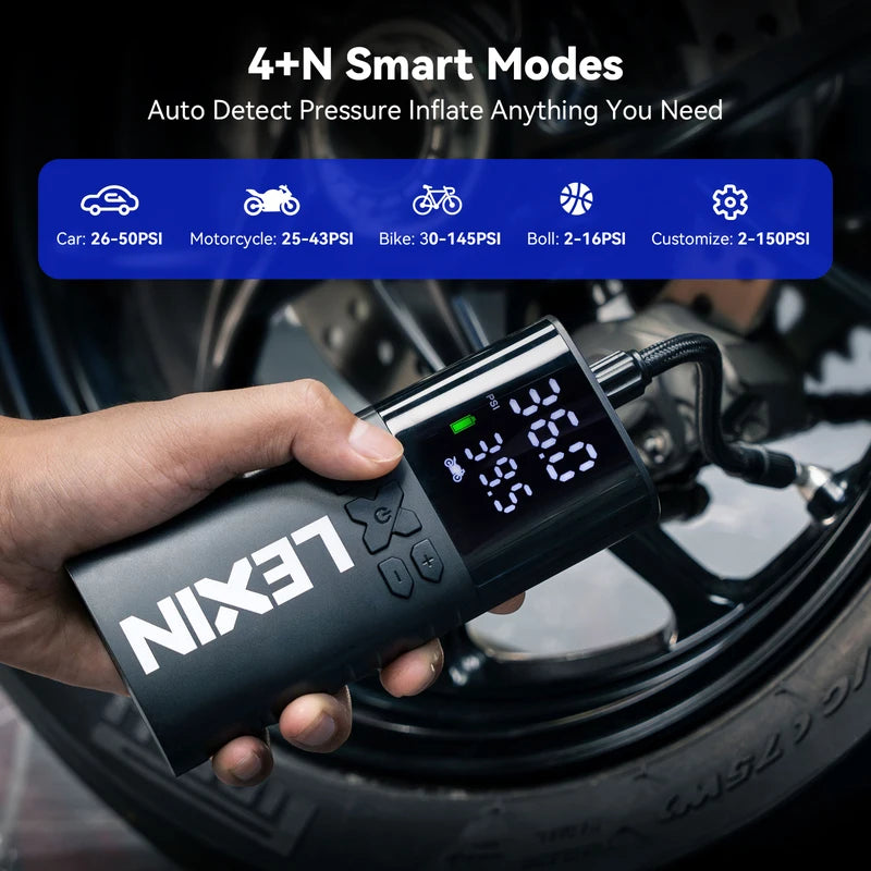 Wireless Cordless Bicycle Pump with Digital Pressure LCD LED Light 4000mAh