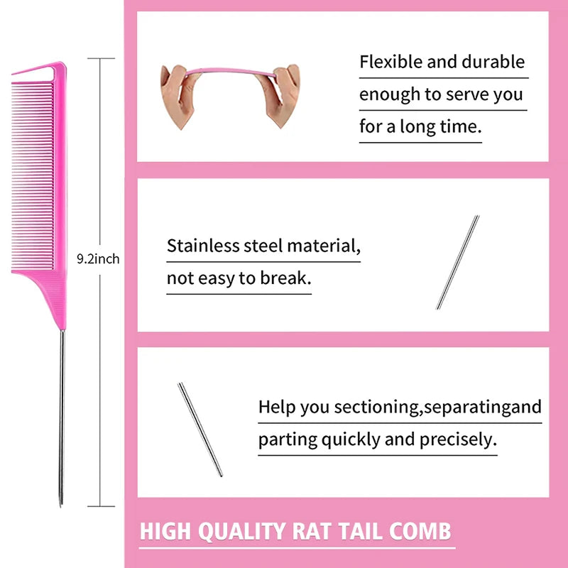 3-Piece Hair Comb Kit Fine Tooth Dual Edge & Bristle Brush for Hair Styling
