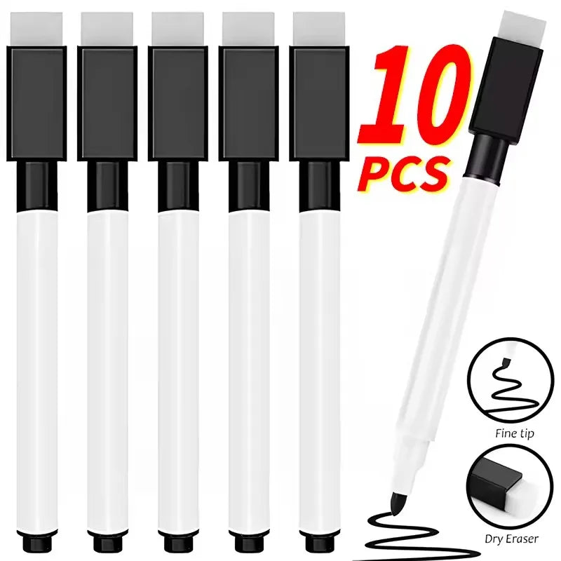 Whiteboard Marker Pen Set with Built-in Eraser - 2-in-1 Dry Erase Pens for Office and School