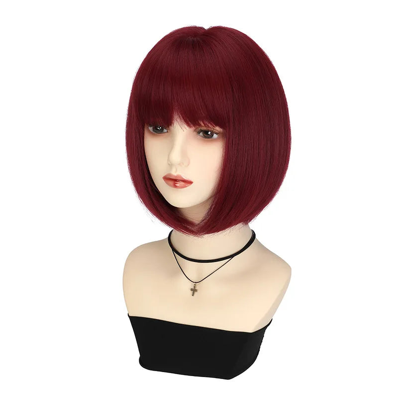 Synthetic Wig for Women - Red Wine-Red Bob Hairstyle for Party & Cosplay