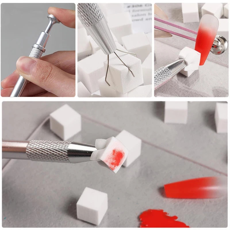 DIY Nail Art Sponge Set with Gripper Tool - 50 Mini Sponges for Gradient Nails